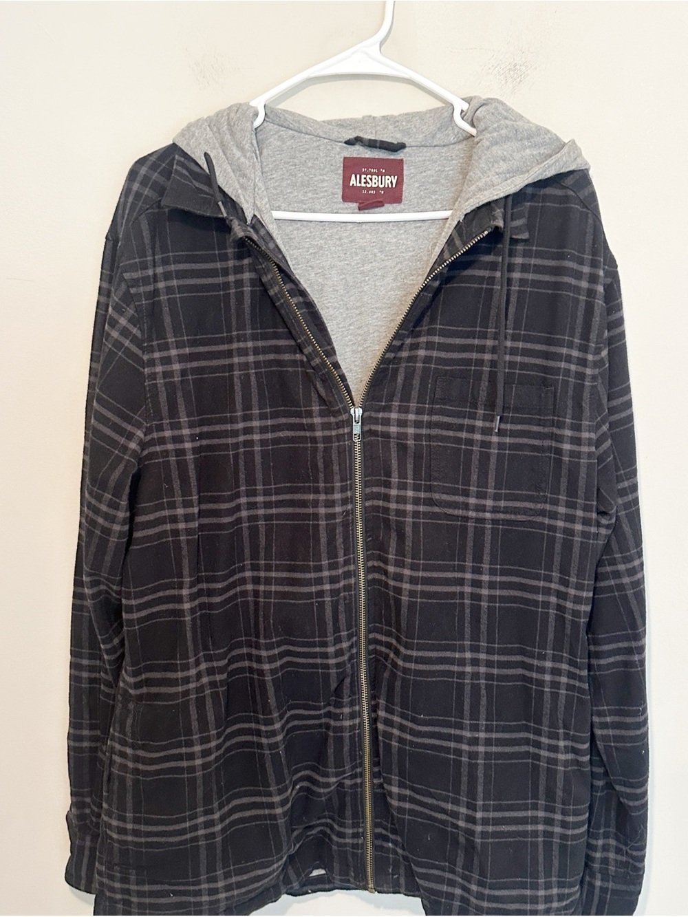 ALESBURY Black grey plaid full zip hooded jacket Men’s size Large